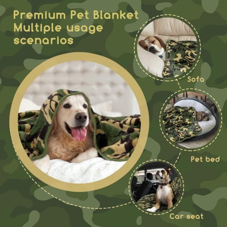 Nobleza Manta Suave de Felpa para Perros, Manta Suave y Cálida para Perros Gatos y Otras Mascotas, Lavable, Manta Cama y Sofá para Perro, Verde Camuflado 100 * 80 cm