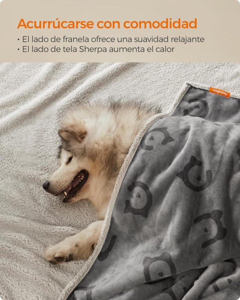 Feandrea Manta Impermeable para Perros, Vellón y Franela, para Perros Extras Grandes, Humanos, Gatos, 229 x 203 cm, XXXL, Reversible, Protección para Sofá, Cama, Lavable a Máquina, Gris PPB090G01