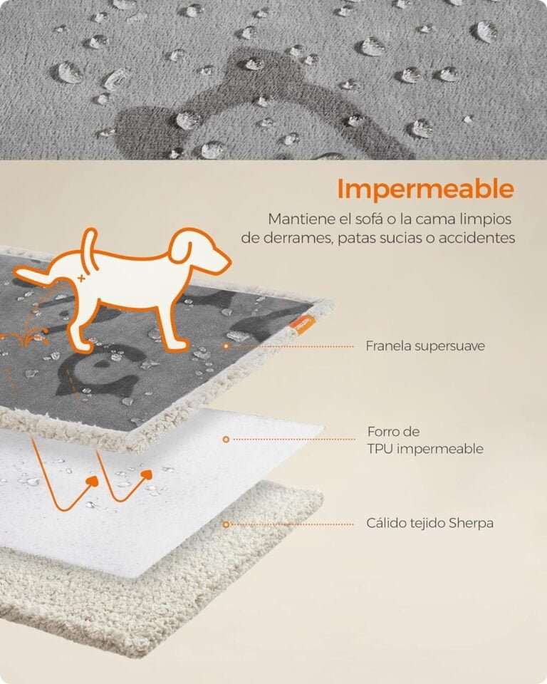 Feandrea Manta Impermeable para Perros, Vellón y Franela, para Perros Extras Grandes, Humanos, Gatos, 229 x 203 cm, XXXL, Reversible, Protección para Sofá, Cama, Lavable a Máquina, Gris PPB090G01