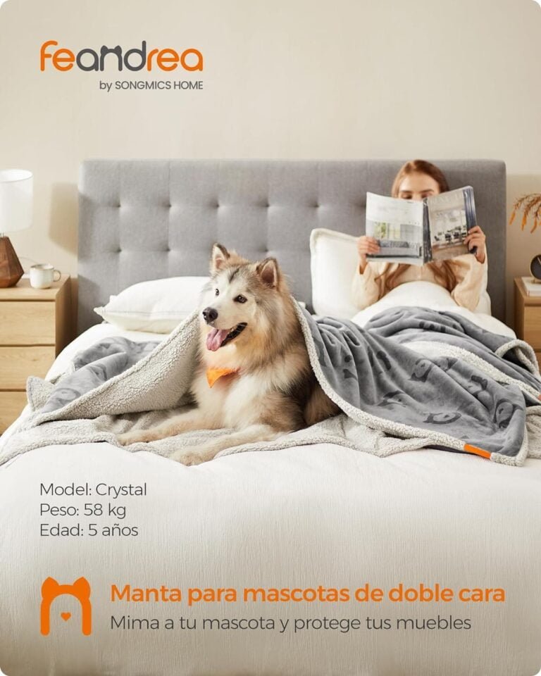 Feandrea Manta Impermeable para Perros, Vellón y Franela, para Perros Extras Grandes, Humanos, Gatos, 229 x 203 cm, XXXL, Reversible, Protección para Sofá, Cama, Lavable a Máquina, Gris PPB090G01