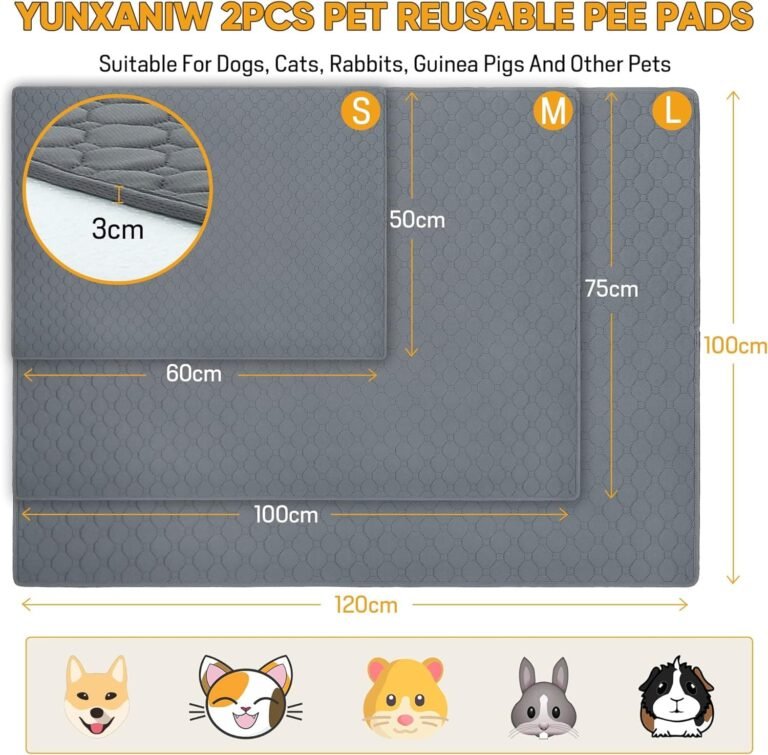 Almohadillas de entrenamiento reutilizables para perros, paquete de 2 almohadillas de entrenamiento lavables para cachorros, súper absorbentes, impermeables, coche, viajes (120x90 cm)