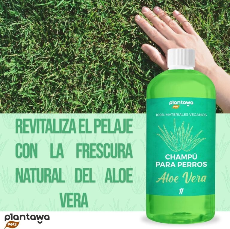 PLANTAWA Champú para Perros Aloe Vera 1L | Champu Perro para Pieles Sensibles y Dermatitis | Acción Anti Irritaciones Sin alérgenos, Sin parabenos, 100% Vegano con Extractos Naturales