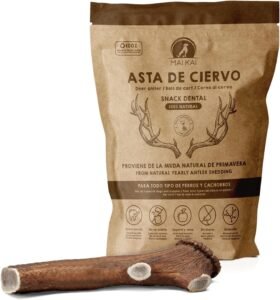 MAIKAI Asta de Ciervo para Perro Talla L - Mordedor Natural para Perros - Resistente - Hueso Ideal para Razas Medianas hasta 30 kg - Juguete para Perros