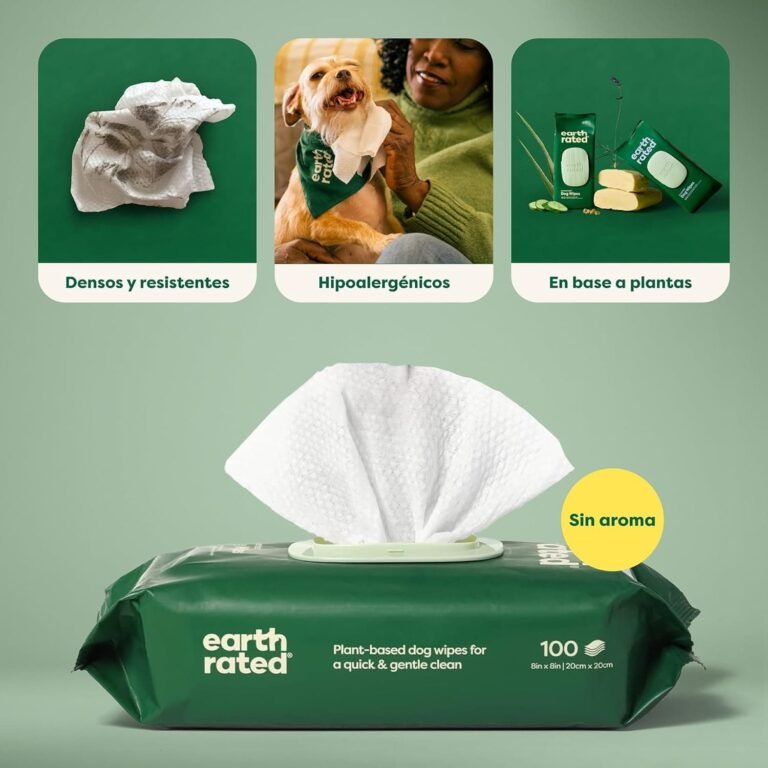 Earth Rated - Toallitas húmedas para perros a base de plantas, Toallitas húmedas de limpieza y control de olores para patas, cuerpo y trasero de cachorros y perros adultos - Sin aroma - 100 unidades