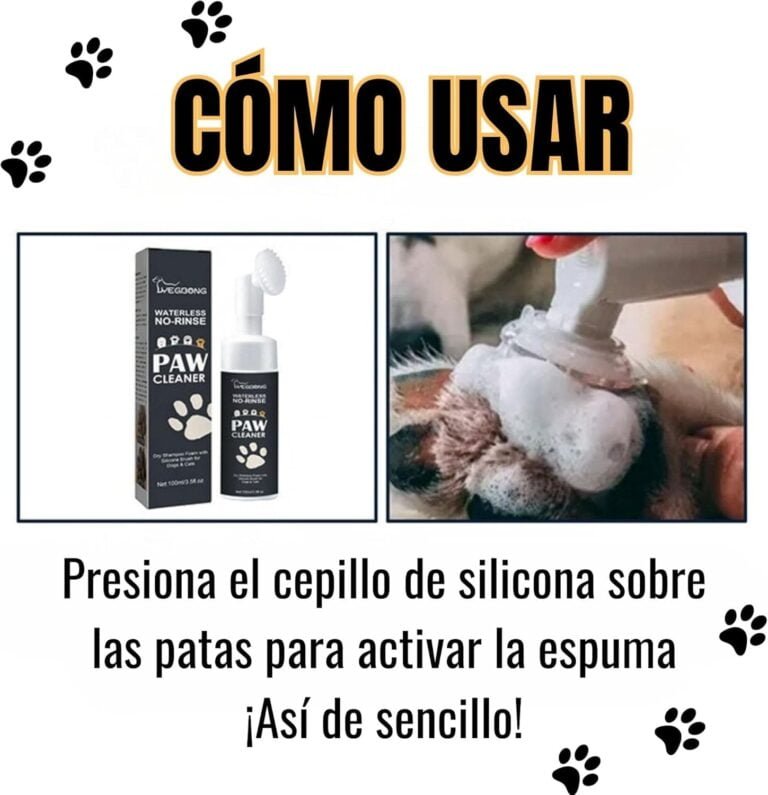 Limpiador patas perro, almohadillas perro, Cepillo con Espuma de Lavado en Seco, no necesita Agua ni Enjuague, Elimina Suciedad y Bacterias, Ecológico, Limpia Patas Perro