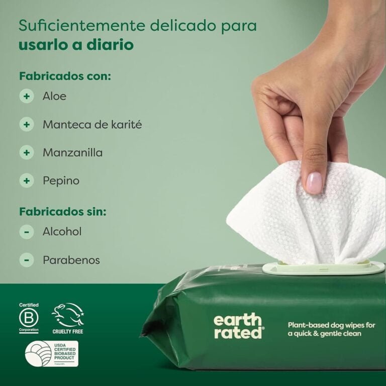 Earth Rated - Toallitas húmedas para perros a base de plantas, Toallitas húmedas de limpieza y control de olores para patas, cuerpo y trasero de cachorros y perros adultos - Sin aroma - 100 unidades