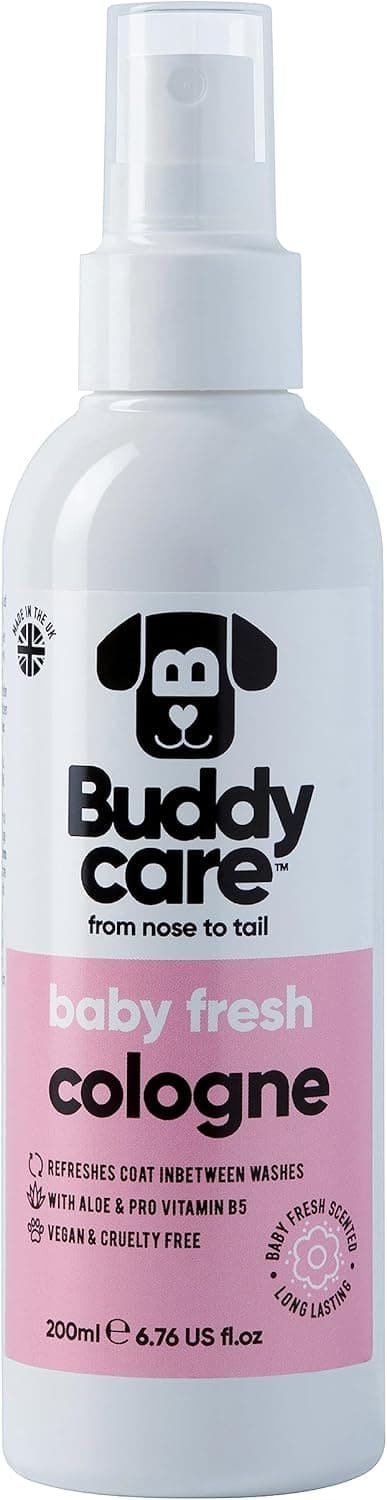 Buddycare Colonia para perros - Baby Fresh - Colonia para perros con aroma delicado y empolvado - Refresca entre lavados para perros 200 ml (paquete de 1)