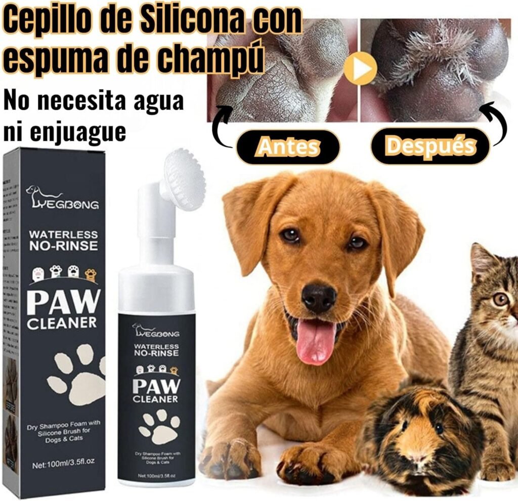 Limpiador patas perro, almohadillas perro, Cepillo con Espuma de Lavado en Seco, no necesita Agua ni Enjuague, Elimina Suciedad y Bacterias, Ecológico, Limpia Patas Perro