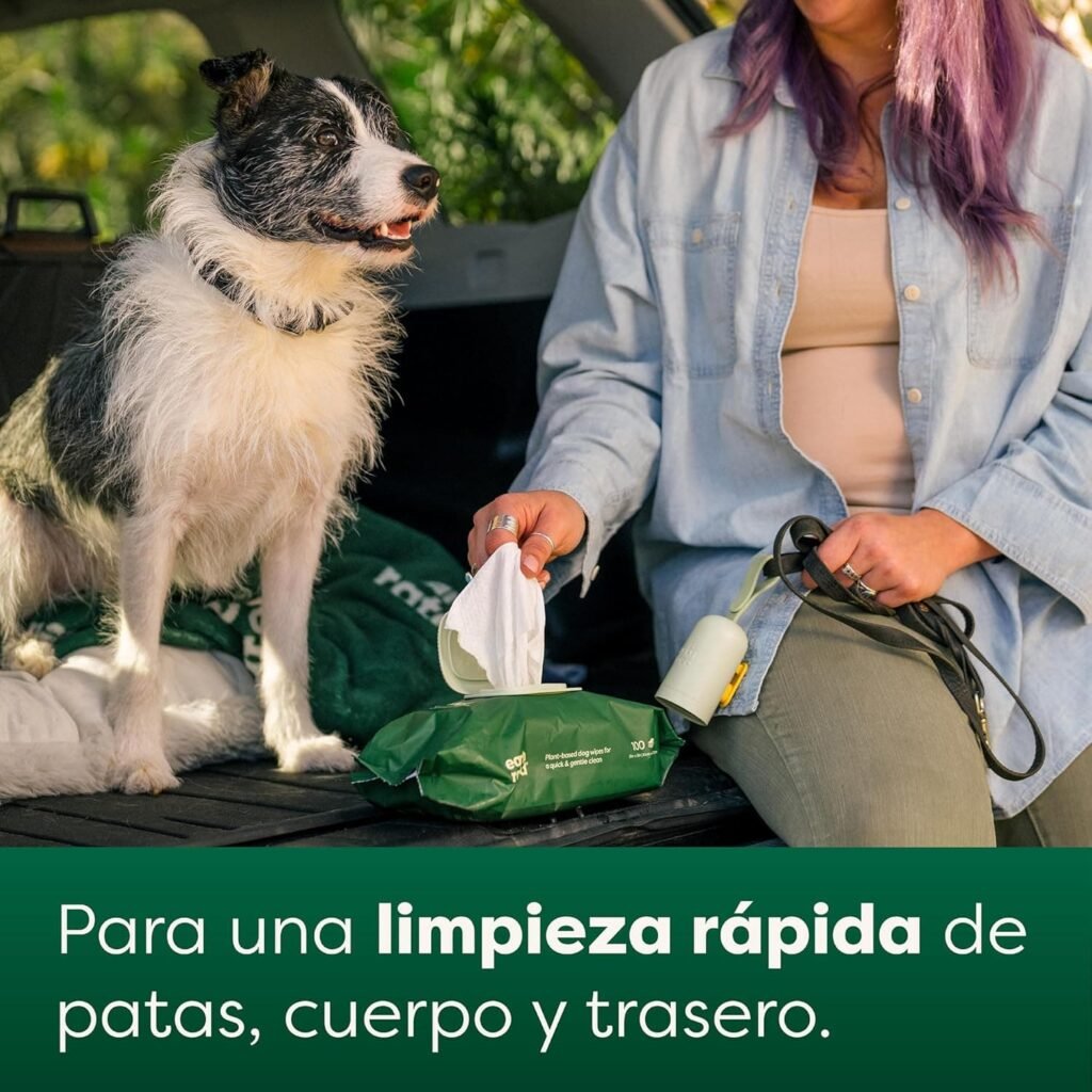 Earth Rated - Toallitas húmedas para perros a base de plantas, Toallitas húmedas de limpieza y control de olores para patas, cuerpo y trasero de cachorros y perros adultos - Sin aroma - 100 unidades