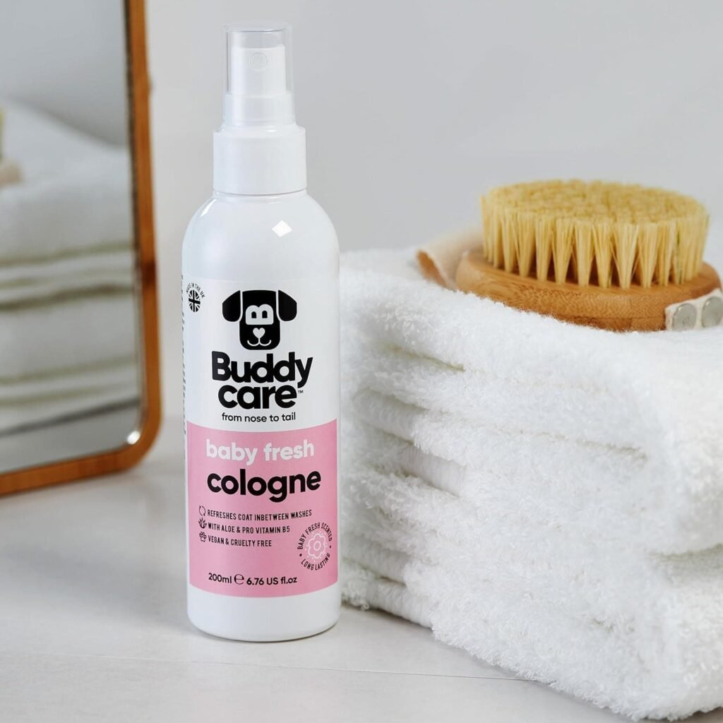 Buddycare Colonia para perros - Baby Fresh - Colonia para perros con aroma delicado y empolvado - Refresca entre lavados para perros 200 ml (paquete de 1)