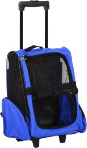 PawHut Transportín 2 en 1 para Mascotas Mochila o Carrito de Viaje para Perro y Gato con Ruedas con Asa retráctil y Bolsillos 42x25x55 cm Azul Visita la tienda de PawHut