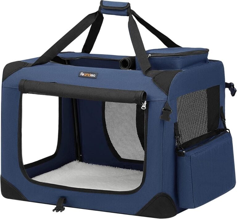 Feandrea Transportín para Gatos y Perros, Plegable, Tamaño L, Tela Oxford, Malla Transpirable, Portátil, Marco Metálico, con Asas y Bolsillos, 70 x 52 x 52 cm, Azul Oscuro PDC70Z