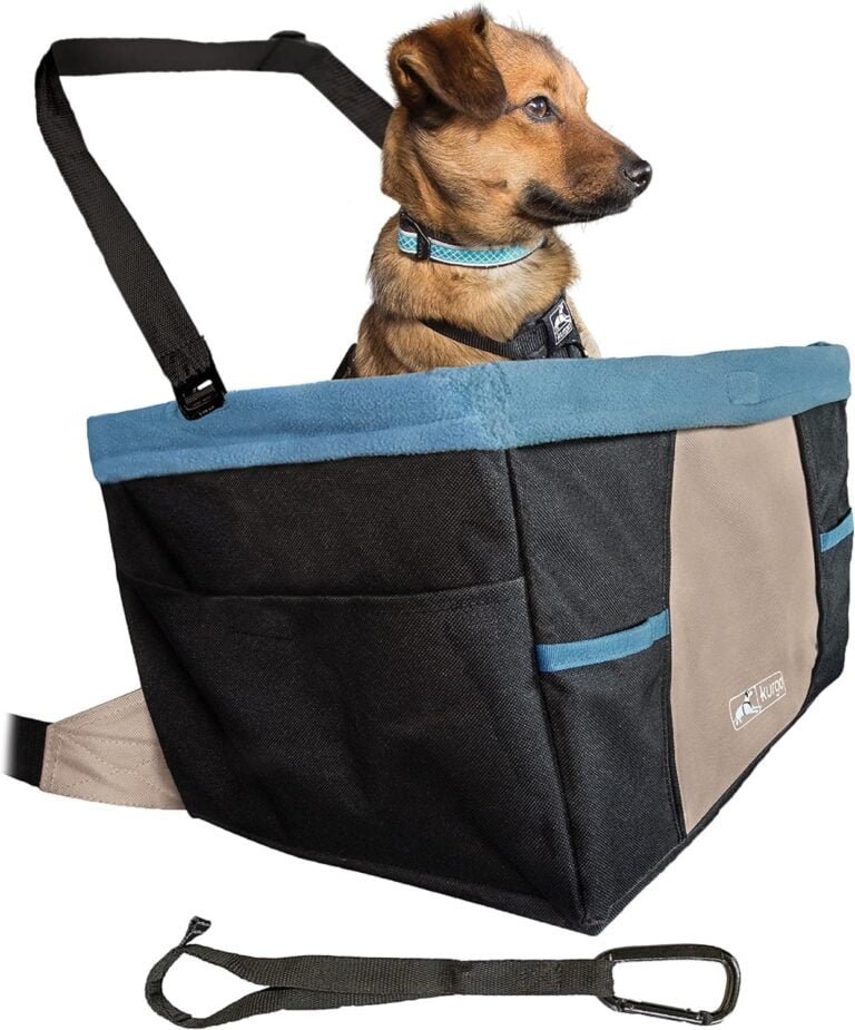 Kurgo Rover, Asiento de Coche para Perros, Asiento Elevador para Mascotas, Incluye Correa de Seguridad, Negro/Azul