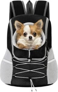 Pawaboo Mochila del Perros, Bolsa de Viaje para Mascotas con Abertura con Cordón Retráctil, Mochila Portadora de Mascotas Transpirable para Gatos Perros Pequeños Medianos, M, Negro