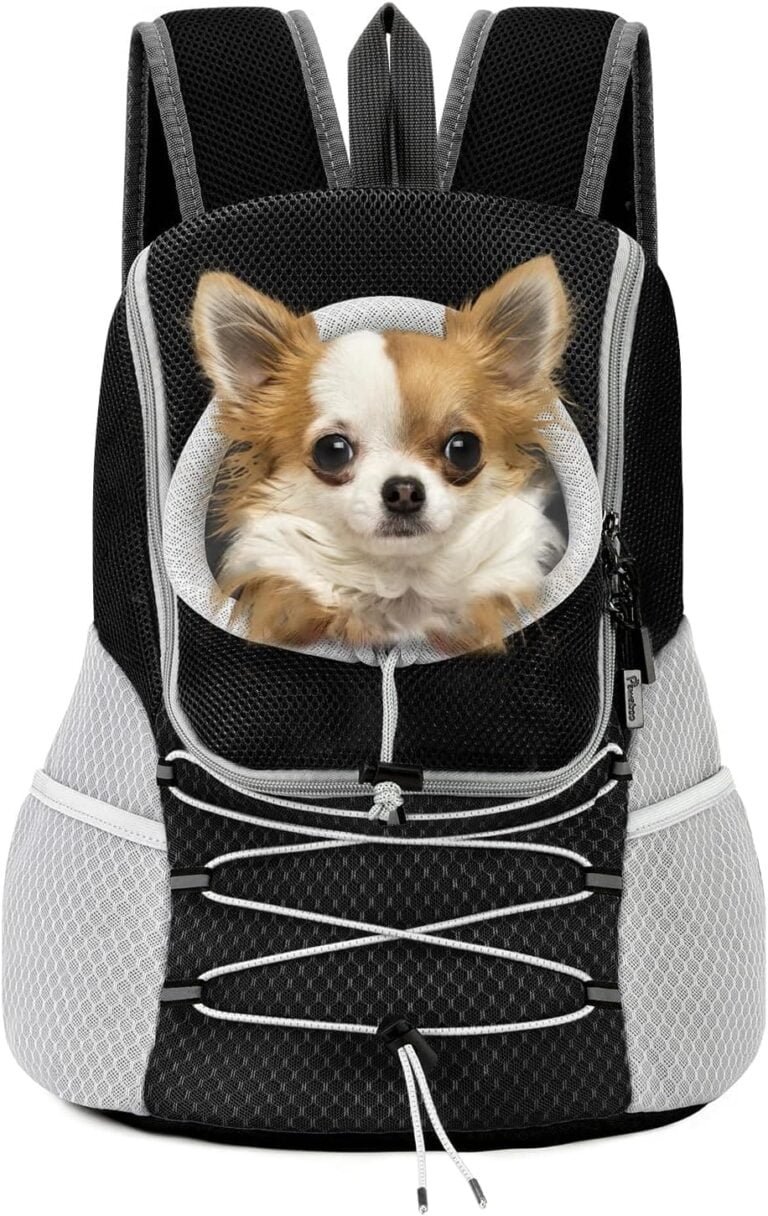 Pawaboo Mochila del Perros, Bolsa de Viaje para Mascotas con Abertura con Cordón Retráctil, Mochila Portadora de Mascotas Transpirable para Gatos Perros Pequeños Medianos, M, Negro