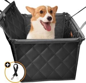 Looxmeer Asiento Coche Perro, Refuerzo de Coche para Perros Pequeñas Impermeable para Viaje, Excursión, Funda Asiento Trasero Oxford 600D Soporte PVC, con Cinturón de Seguridad, 58x50x38 cm