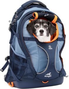 Kurgo G-Train, Mochila para Perros Pequeños y Gatos, Transportín, Base Impermeable, Viajes y Excursiones, Azul Marino