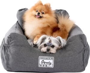 PETEPELA Asiento de coche para perros con cinturón de seguridad estable, suave para perros, resistente al agua, antideslizante, para perros pequeños y medianos, color gris