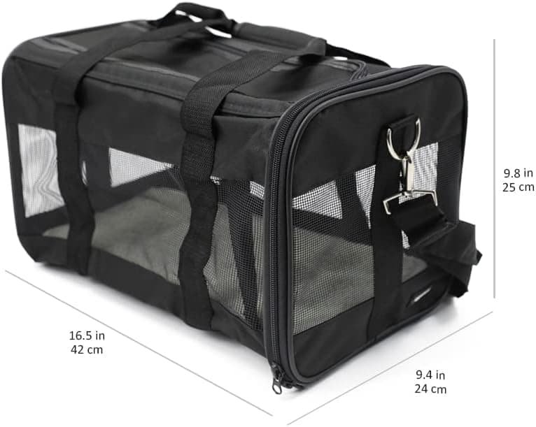 Amazon Basics Bolsa transportadora para mascotas Gato, Perro AMZSC-002 con lados blandos, M, 42 x 24 x 25 cm (L x An x Al), Negro