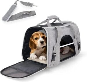 Mobiclinic® Pets, Transportín Perro Gato, Bronco, Plegable, Banda para Trolley, Ventilación, Múltiples accesos, Ajustable, 48x25x30 cm, Portátil, Adaptable a Maletas, Mascotas pequeñas