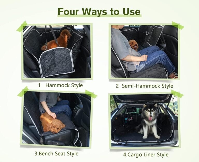 Pecute Funda Perros Coche, Funda de Asiento para Perros Impermeable y Resistente, Protector Coche Perros con Rejilla Flexible Pasar Aire, Universal para SUV, Camión, Transportar y Viaje (Negro)