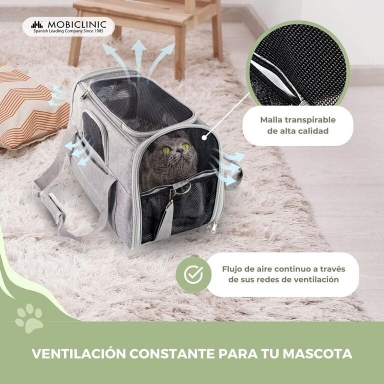 Mobiclinic® Pets, Transportín Perro Gato, Bronco, Plegable, Banda para Trolley, Ventilación, Múltiples accesos, Ajustable, 48x25x30 cm, Portátil, Adaptable a Maletas, Mascotas pequeñas