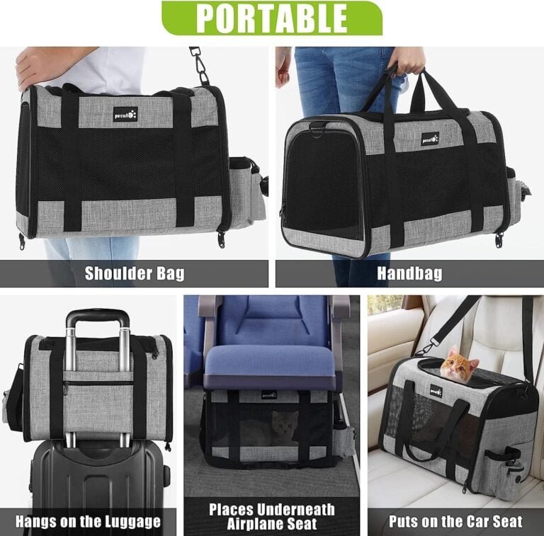 Pecute Bolso Transportín Gatos y Perros Carga Máxima 6 kg,Transporte Transpirable para Mascotas, Portador de Viaje con Correa de Hombro Ajustable, Transporte de Gato con Colchón Suave