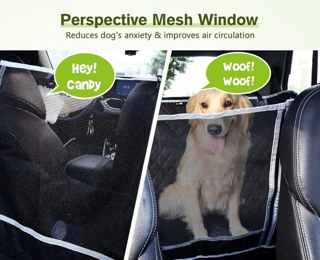 Pecute Funda Perros Coche, Funda de Asiento para Perros Impermeable y Resistente, Protector Coche Perros con Rejilla Flexible Pasar Aire, Universal para SUV, Camión, Transportar y Viaje (Negro)