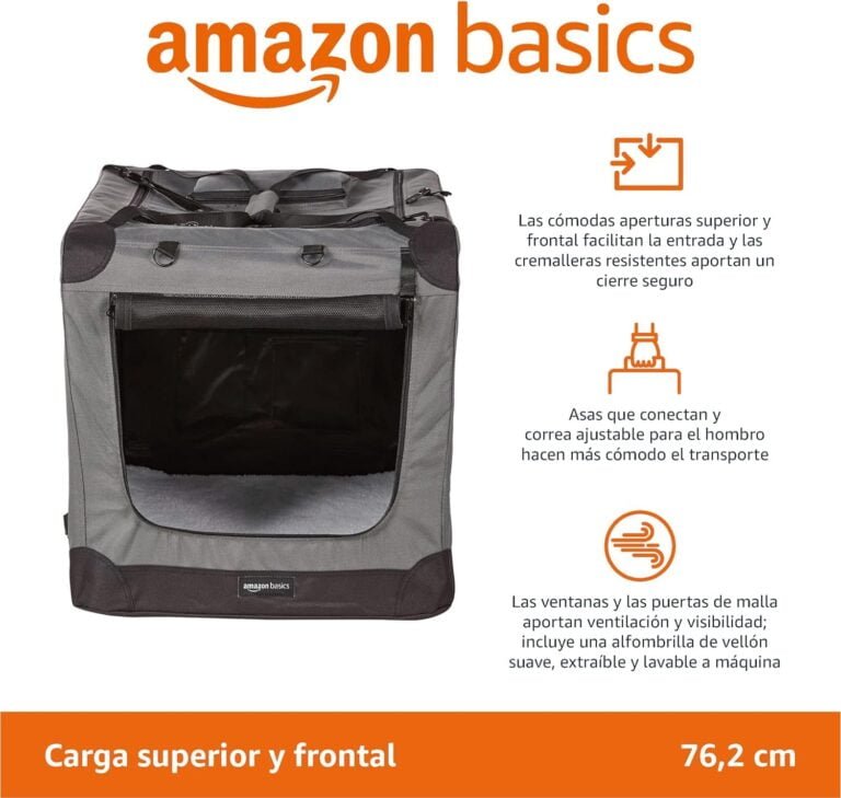 Amazon Basics - Transportín para mascotas suave plegable gris de 30 «