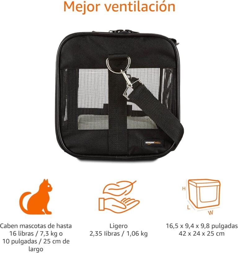 Amazon Basics Bolsa transportadora para mascotas Gato, Perro AMZSC-002 con lados blandos, M, 42 x 24 x 25 cm (L x An x Al), Negro