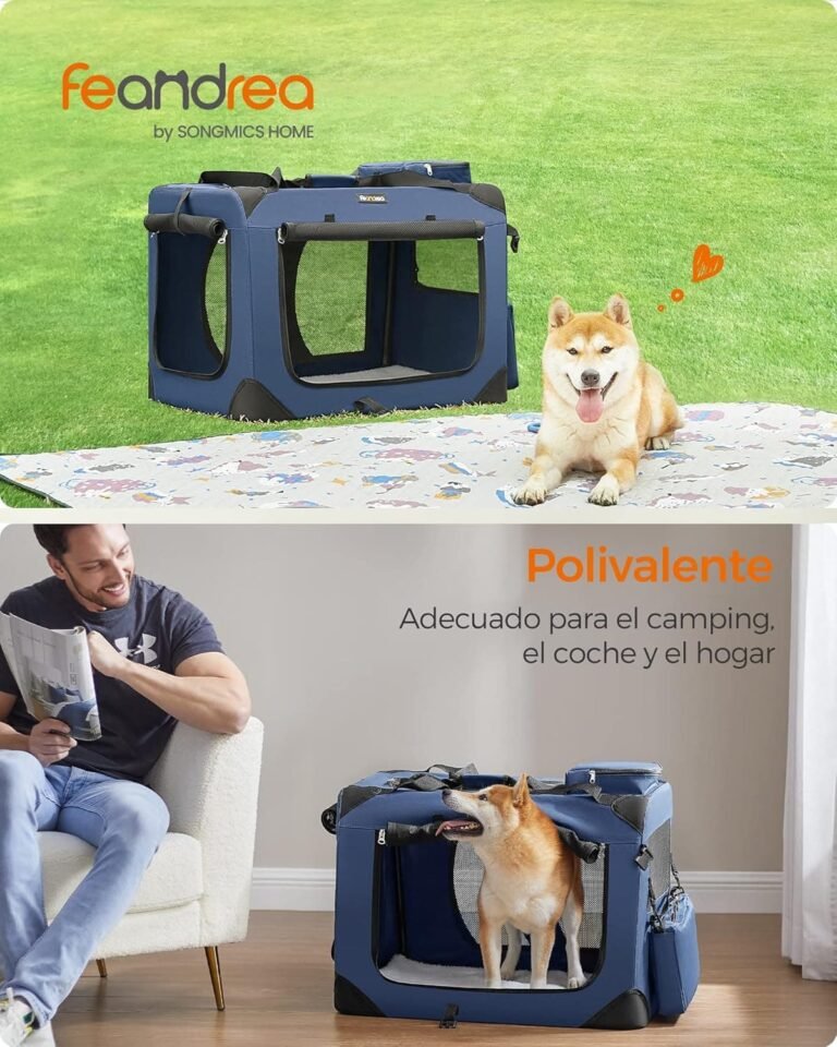 Feandrea Transportín para Gatos y Perros, Plegable, Tamaño L, Tela Oxford, Malla Transpirable, Portátil, Marco Metálico, con Asas y Bolsillos, 70 x 52 x 52 cm, Azul Oscuro PDC70Z