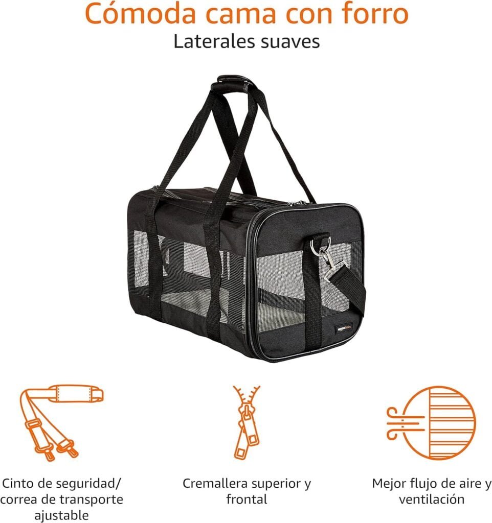 Amazon Basics Bolsa transportadora para mascotas Gato, Perro AMZSC-002 con lados blandos, M, 42 x 24 x 25 cm (L x An x Al), Negro