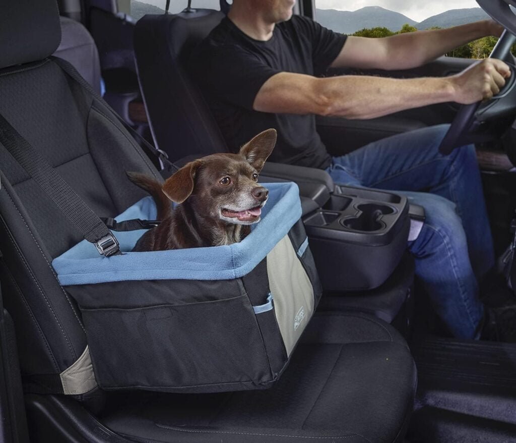 Kurgo Rover, Asiento de Coche para Perros, Asiento Elevador para Mascotas, Incluye Correa de Seguridad, Negro/Azul