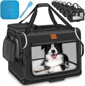 TRESKO® Caja Plegable para Perros con Alfombrilla para Fugas, espátula y Reflectores XXL 92 x 63 x 63 cm, para Perros y Gatos, Caja de Transporte para Perros pequeños y Grandes