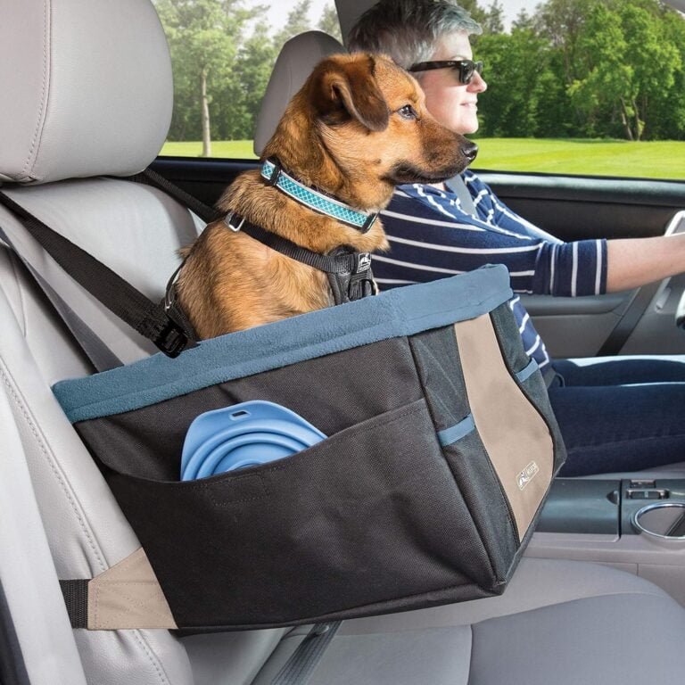 Kurgo Rover, Asiento de Coche para Perros, Asiento Elevador para Mascotas, Incluye Correa de Seguridad, Negro/Azul