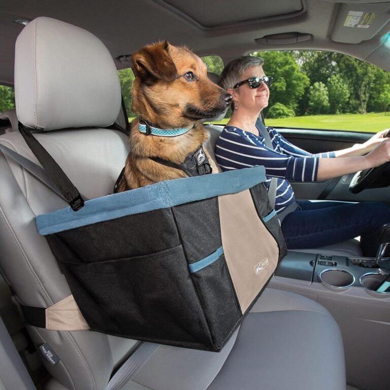 Kurgo Rover, Asiento de Coche para Perros, Asiento Elevador para Mascotas, Incluye Correa de Seguridad, Negro/Azul