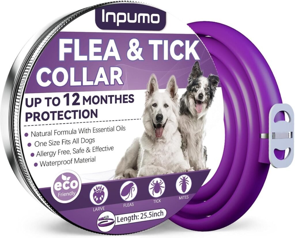 Collar Antiparasitario Perros, Protección de 12 Meses Collar Antipulgas Natural para Perros, Collar Antipulgas Impermeable Ajustable para Perros Pequeños, Medianos y Grandes（1 Pack）