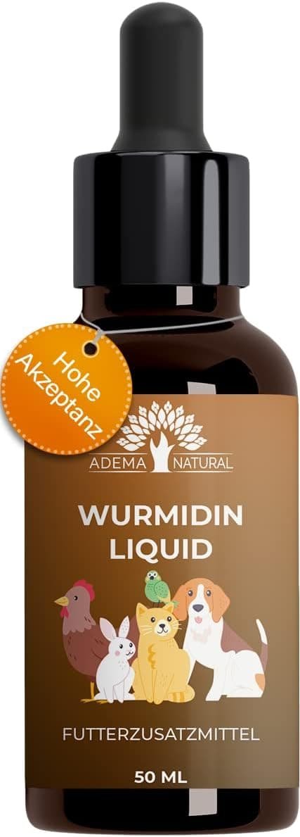 ADEMA NATURAL® WURMIDIN Líquido – Remedio para gusanos – Gotas/líquido para animales – perros, gatos, conejos, ovejas, aves de corral y aves – alternativa para el tratamiento de gusanos – 50 ml