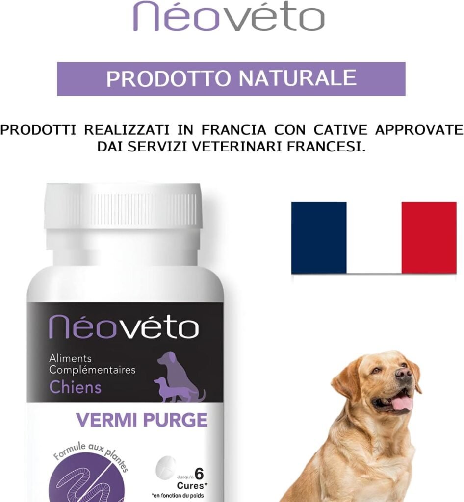 Néovéto VERMIFUGO Antiparasitario Interno en Comprimidos Naturales, Ingredientes Activos autorizados por los Servicios Veterinarios Franceses, Comprimidos apetitosos para Perros Fácil de administrar.