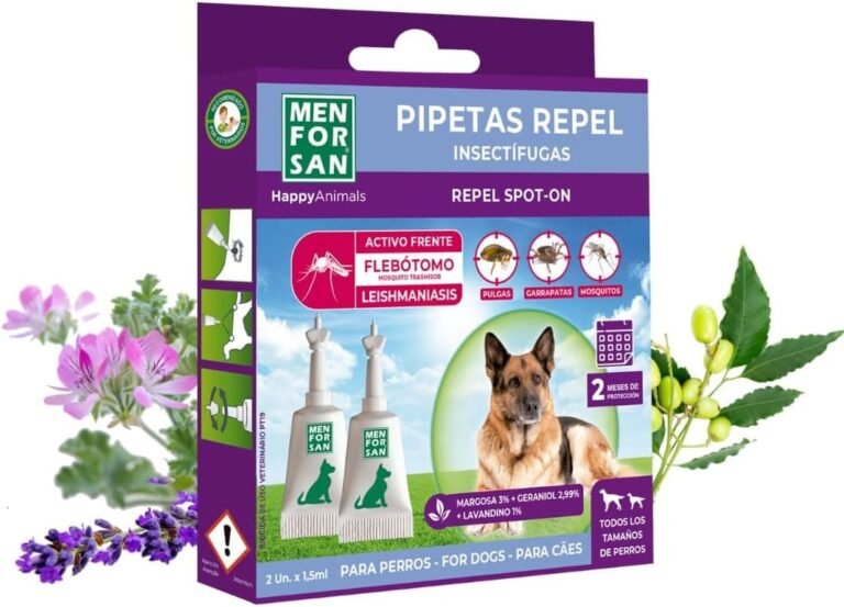 MENFORSAN Pipetas Anti-Insectos para Perros con Margosa, Geraniol y Lavandino, contra Pulgas, Garrapatas y Mosquitos (incluido Flebótomo), Estuche con 2 unidades, 1,5 ml