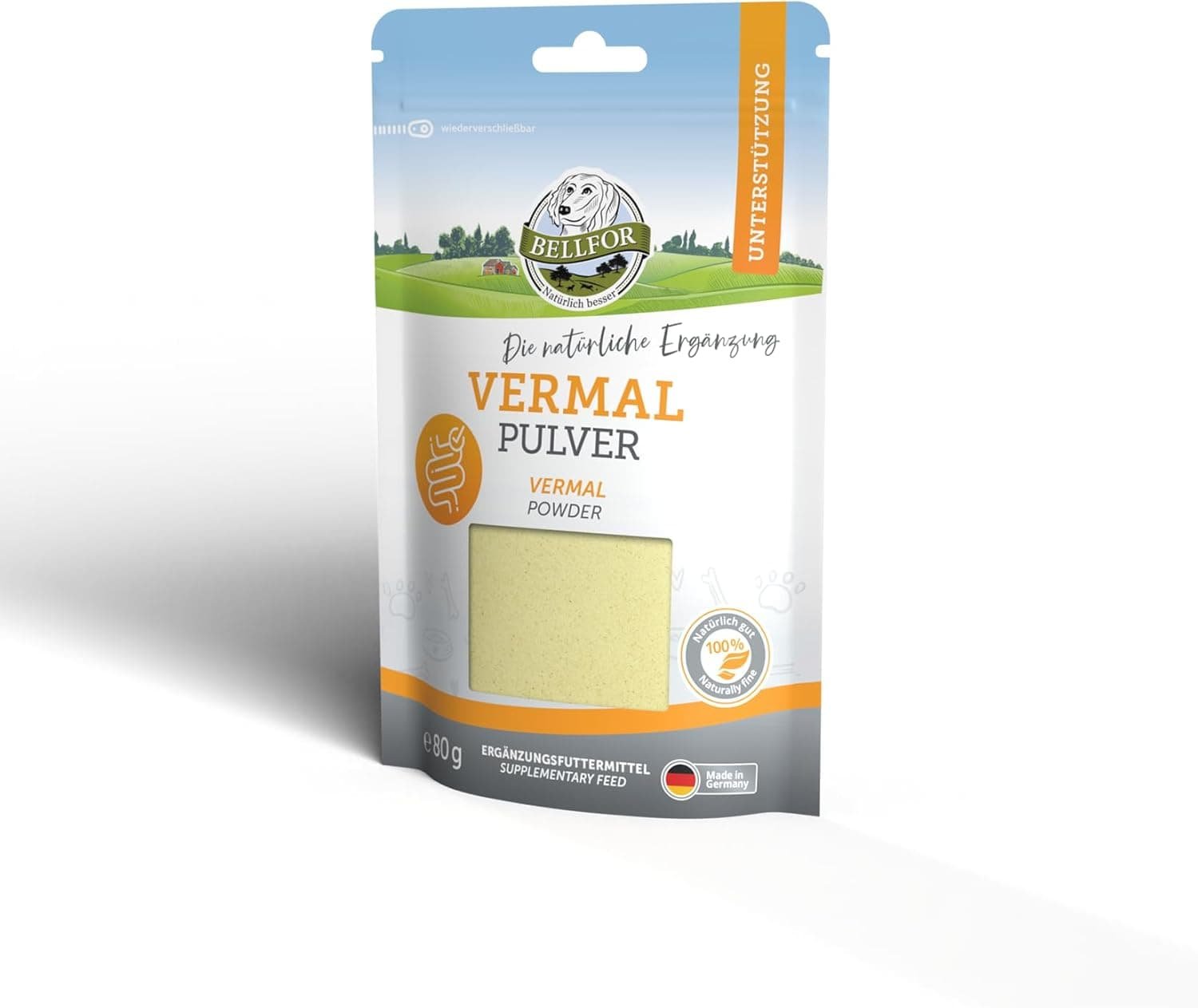 Suplementos para Perros Vermal de Bellfor - 80 g. Antiparasitario Natural con Harina de Coco y Semillas de Calabaza, Ayuda contra la Giardia, Previene Parasitosis, Fortalece el Sistema Inmune