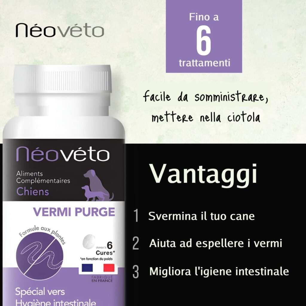 Néovéto VERMIFUGO Antiparasitario Interno en Comprimidos Naturales, Ingredientes Activos autorizados por los Servicios Veterinarios Franceses, Comprimidos apetitosos para Perros Fácil de administrar.