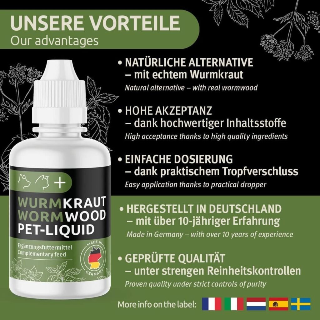 GreenPet Pet Líquido Antiparasitario para Perros, Gatos y Conejos - Alternativa Natural para la Prevención y el Tratamiento de Las Lombrices