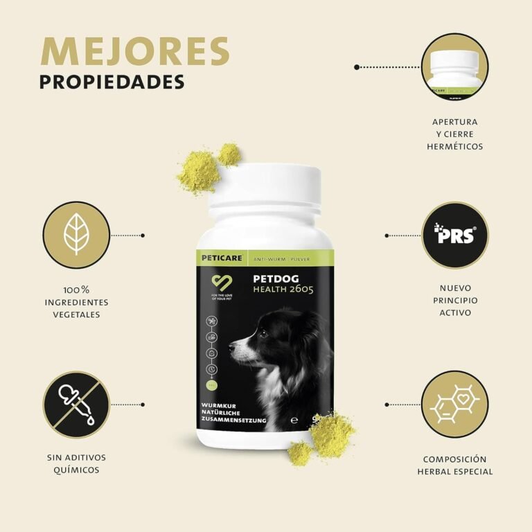 Peticare Desparasitante Antiparasitario para Perros Interno | Polvo de Hierbas | Remedio 100% Natural con Curcuma y Tomillo contra Gusanos Intestinales, Anquilostomas | petDog Health 2605 (90 g)