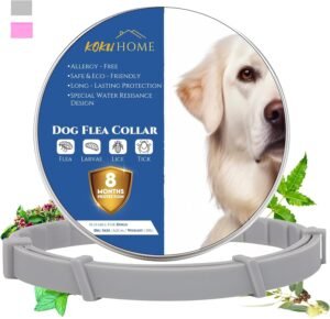 KOKU HOME Collar Antiparasitario contra Pulgas y Garrapatas para Perros y Gatos - Ajustable para Cualquiera Razas y Tamaños - 8 Meses de Protección - 65cm - Materiales con Aceites Esenciales. (Gris)