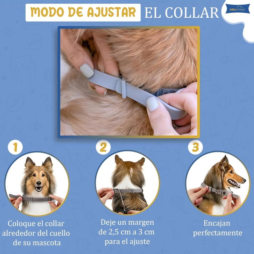 KOKU HOME Collar Antiparasitario contra Pulgas y Garrapatas para Perros y Gatos - Ajustable para Cualquiera Razas y Tamaños - 8 Meses de Protección - 65cm - Materiales con Aceites Esenciales. (Gris)