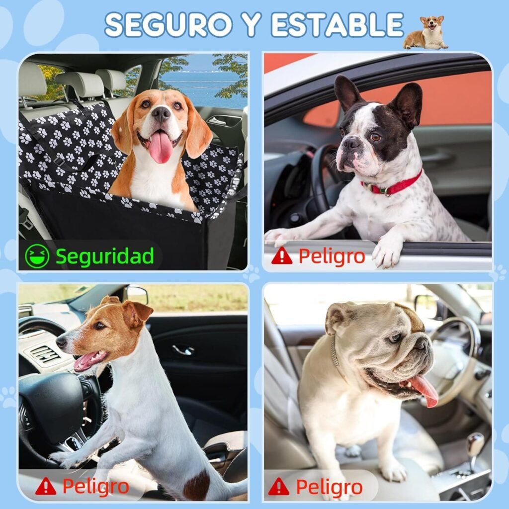 Wimypet Refuerzo de Coche para Perros, Fundas de Asiento de Perro a Prueba de Agua Manta de Auto para Mascotas con Cinturón de Seguridad para Perro (68 x 57 x 33 cm)