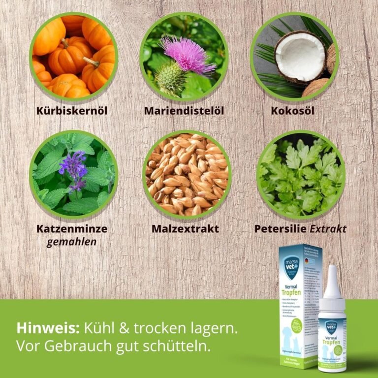 Marsavet+ Vermal Gotas 50 ml – Solución Natural para un Entorno intestinal desfavorable a los Gusanos, Ayuda contra giardia, remedio para Perros, Gatos y roedores