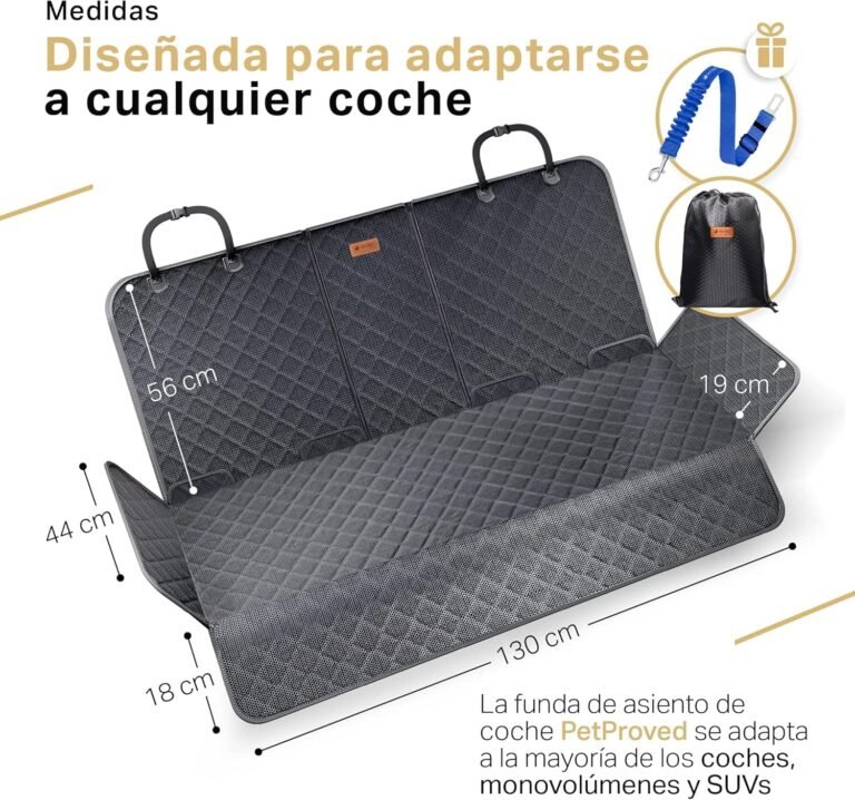 PETPROVED Cubre Asientos Funda Coche Perro Protector Funda Coche Perros Asiento Trasero Manta Cubreasientos Coche Perro Asientos Traseros