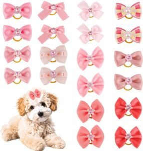 PEUTIER 20uds Lazos para Perros con Bandas de Goma, Elásticos Lazos para el Pelo de Perros Varios Estilos
